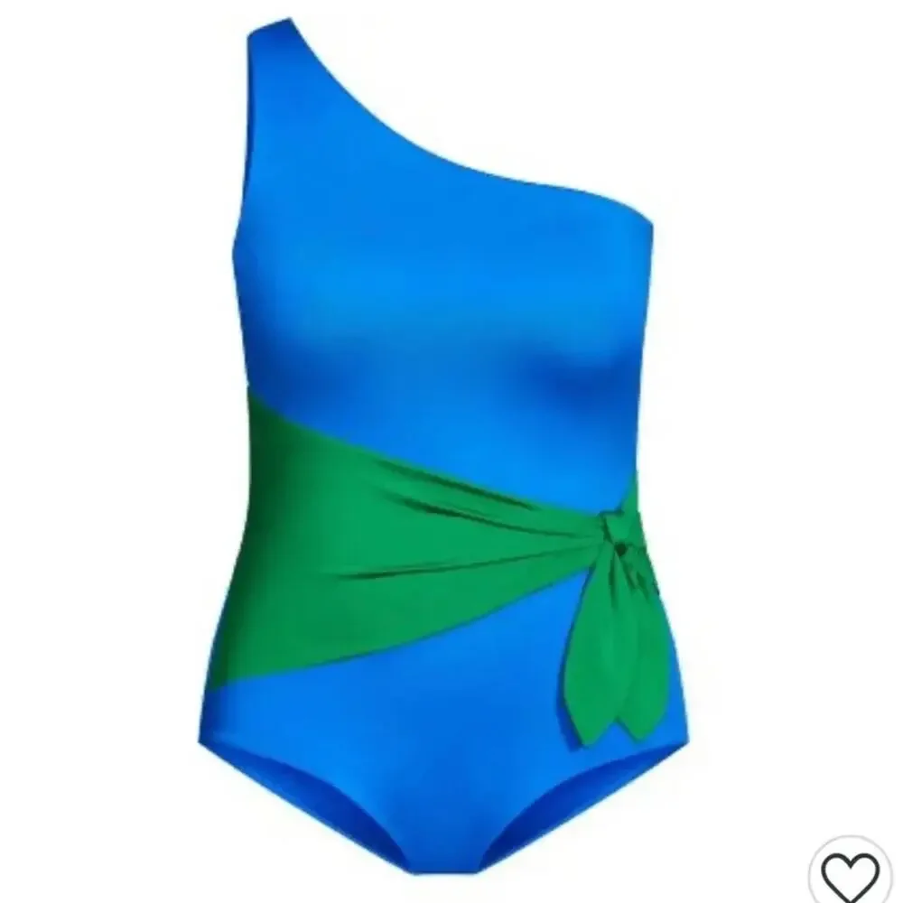 NWT City Chic Capri Ibiza blue and Absynth green sash one shoulder swimsuit, 20